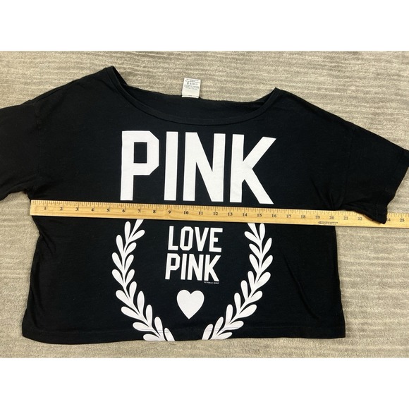 PINK Victorias Secret Cropped  Top Womens Small Black Tank Ribbed Cotton Blend - Picture 4 of 11